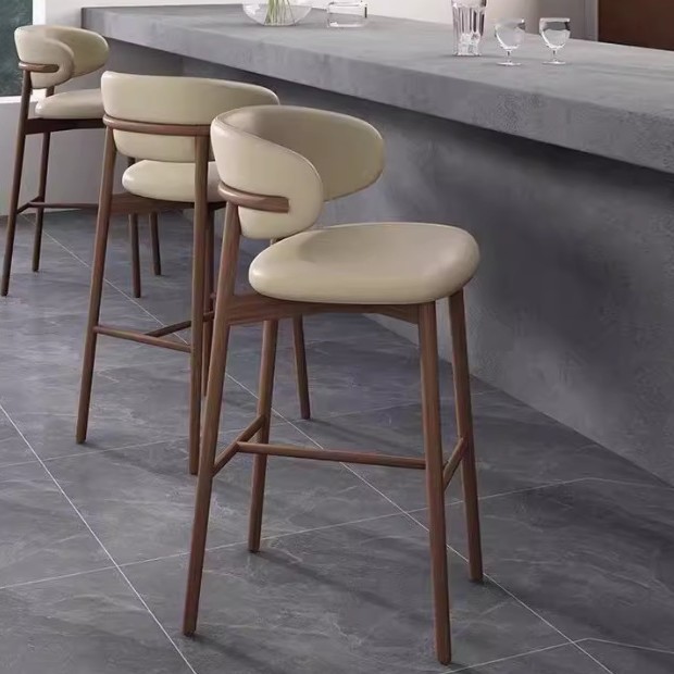 Modern solid wood bar counter chair, Nordic kitchen chair, household small dining chair, backrest, hotel restaurant, leisure high chair