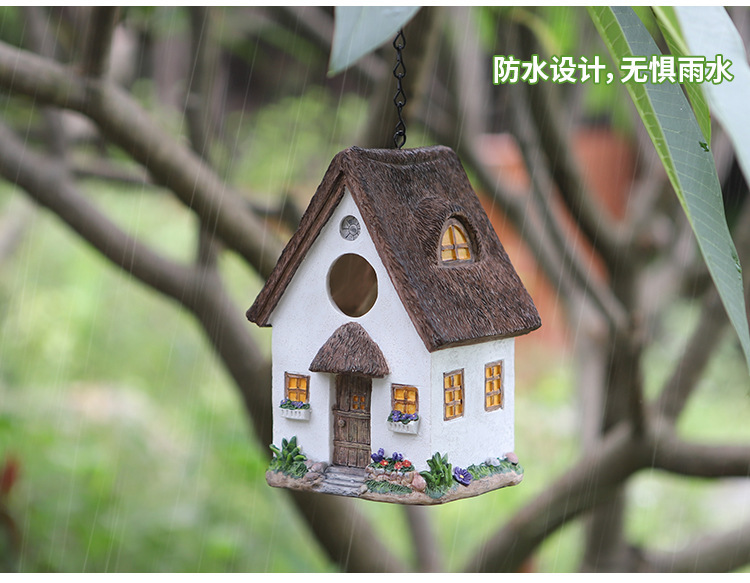Resin bird nest, bird house, bird house, outdoor hanging courtyard garden decoration, bird feeder ornaments, resin handicrafts