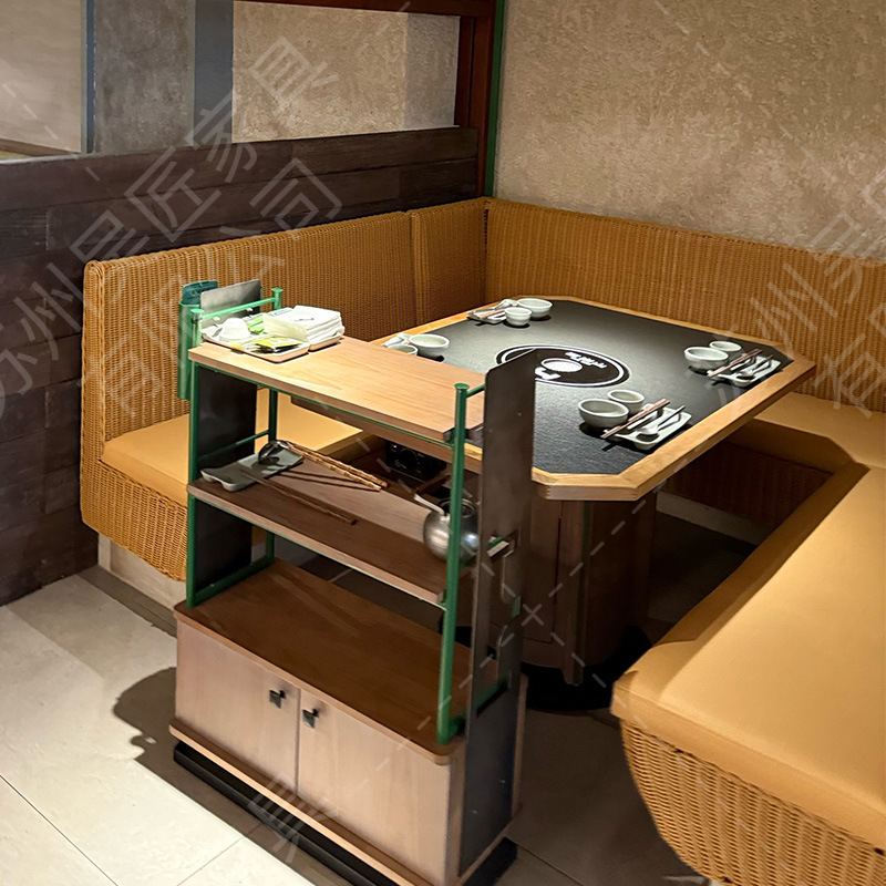 San Chushan Hot Pot Table Smoke free Induction Cooker Integrated Commercial Mountain Slow Fire Stove Stone Mountain Wild Style Chinese Restaurant Table and Chair