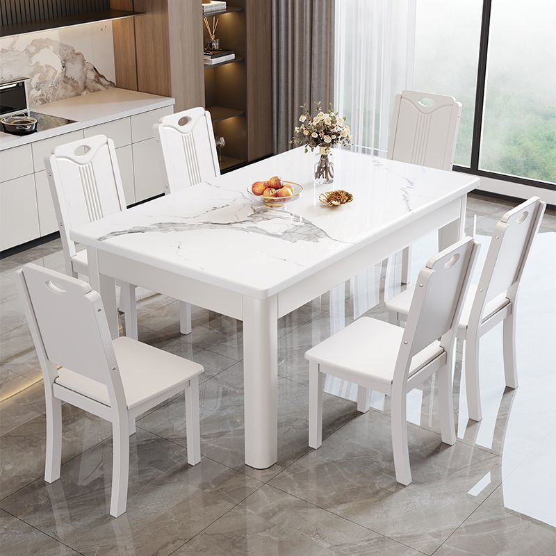 Solid wood square table with induction cooker, small household rectangular dining table, marble dining table and chair combination, modern and simple