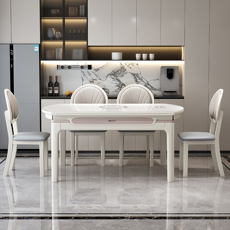 Flow crystal solid wood dining table, household induction cooker, extendable and foldable, dual-purpose, light luxury glass small household dining table