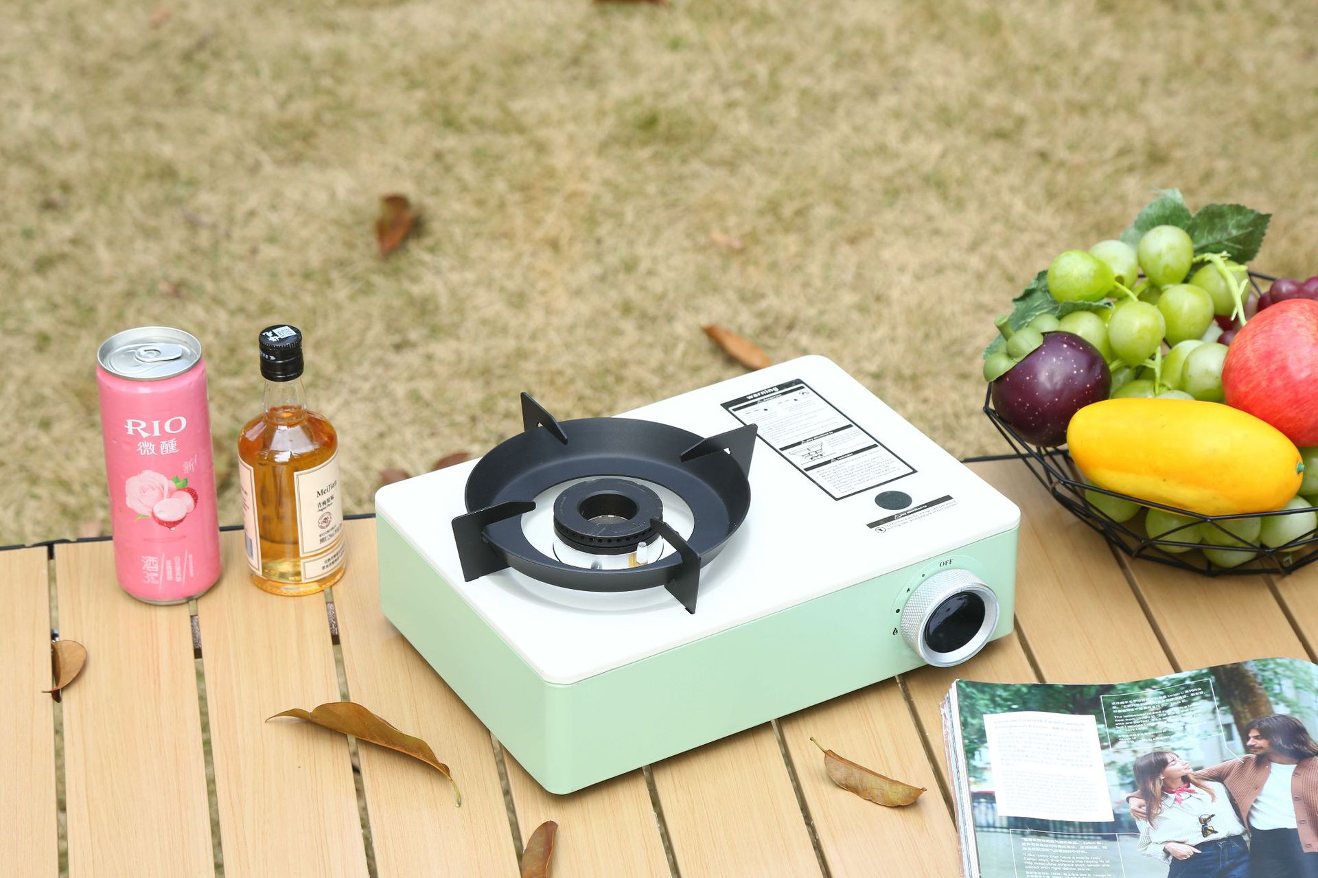 Outdoor camping, three head windproof stove, portable gas stove, dual-purpose card stove, picnic gas stove, card magnetic stove