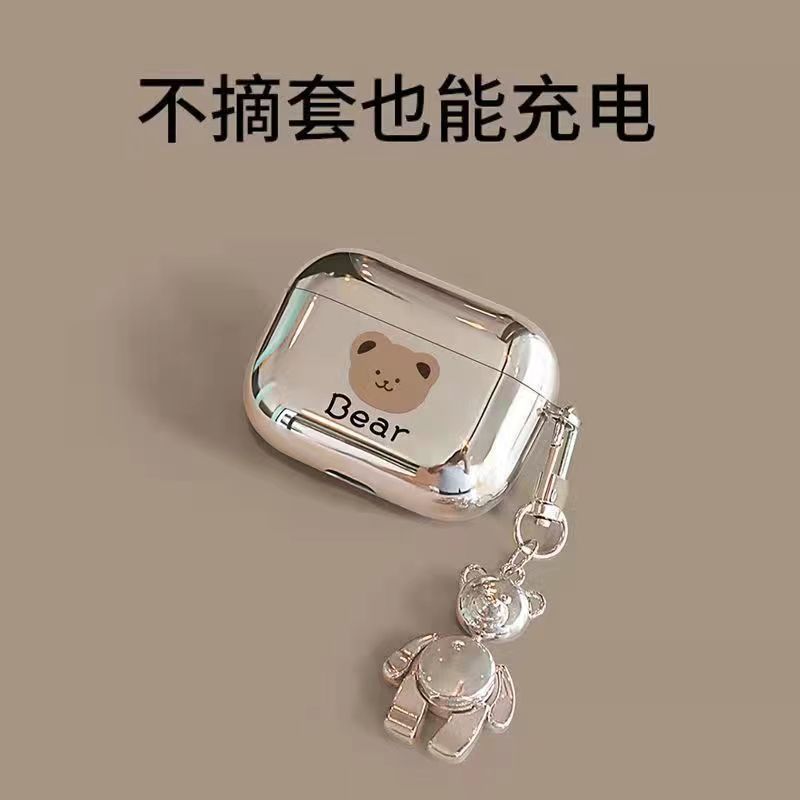 Suitable for Apple Pro2 earphone case electroplated soft shell earphone case suitable for AirPods 2 generation teddy bear pendant earphone case