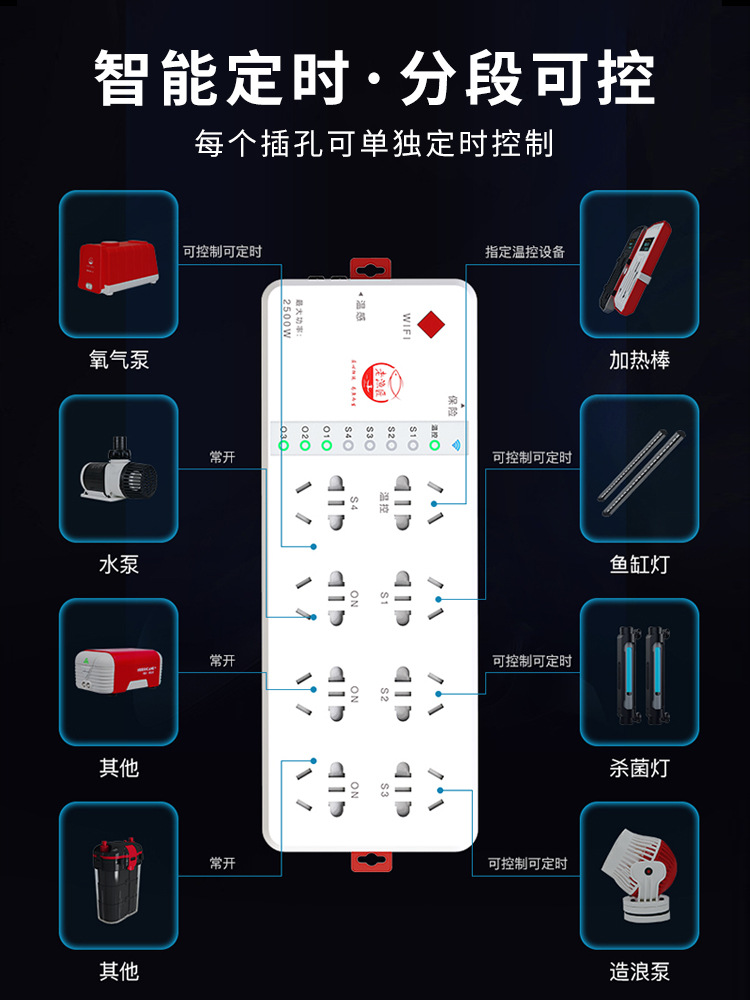 Старый рыбацкий аквариум Smart Plugs S8 Socket Board Wi -Fi Дистанционное управление аксессуарами аквариума Daquan Old Fishmith
