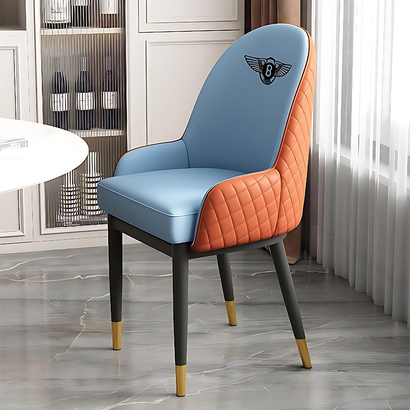 Italian minimalist metal mahjong hall chairs, dining chairs, sedentary backrests, hotel restaurant furniture, leather high backrests