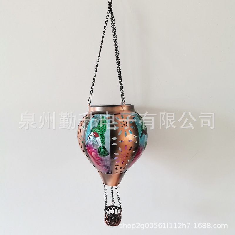 新款太阳能热气球灯水滴灯户外铁艺玻璃吊灯跨境花园装饰灯庭院灯