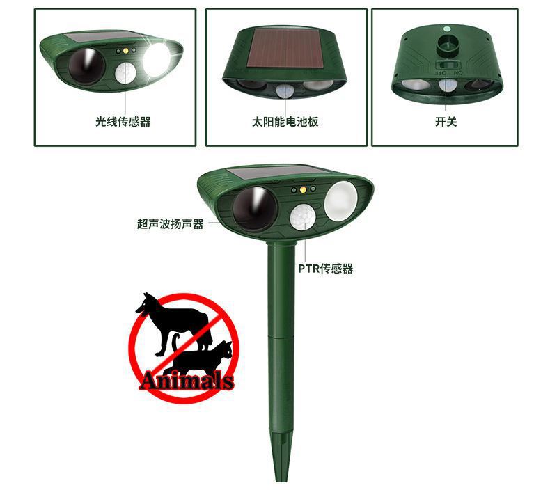 Multi functional outdoor solar ultrasonic animal repellent, mouse repellent, bird repellent, cat and dog repellent