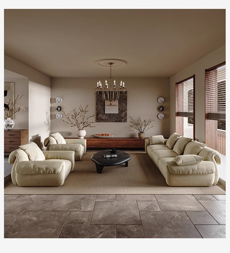 Light French Retro Octopus Sofa Small House Living Room Household Middle Ancient Style Internet Celebrity Homestay Straight Row Fabric Sofa
