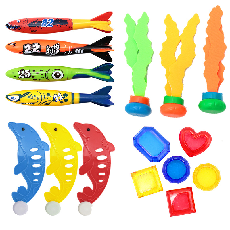 Cross border Amazon diving toys children's swimming pool treasure hunt diving torpedo water ring diamond water play set toys