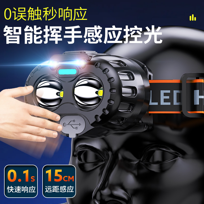 Induction headlights with long battery life, strong light charging, ultra bright LED outdoor fishing lamp head, wearable mining lamp flashlight wholesale