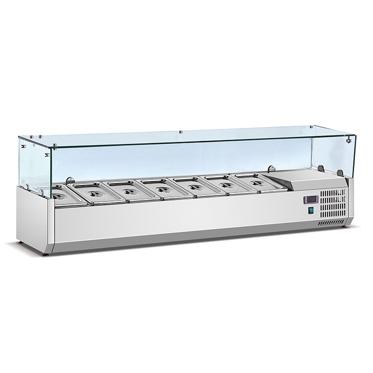Commercial salad dressing table, fruit scoop table, glass display cabinet, pizza operation table, refrigerated salad preservation cabinet