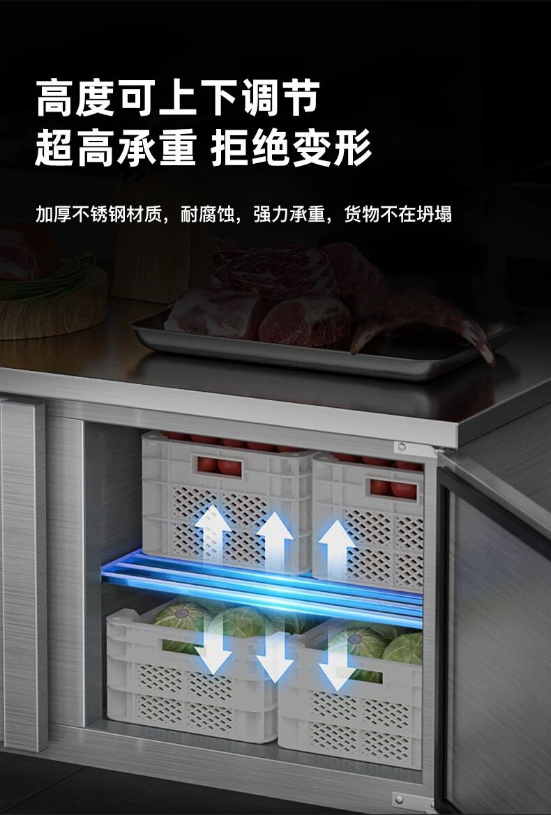 Commercial refrigeration workbench, refrigerator operating table, stainless steel freezer, flat freezer, milk tea shop, fresh-keeping kitchen freezer
