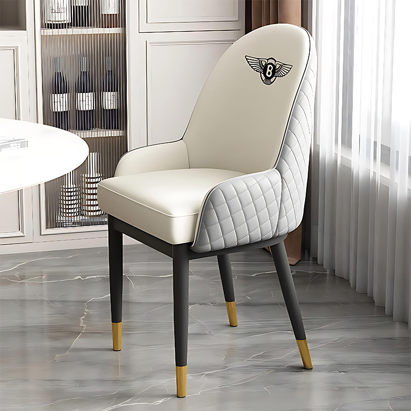 Italian minimalist metal mahjong hall chairs, dining chairs, sedentary backrests, hotel restaurant furniture, leather high backrests