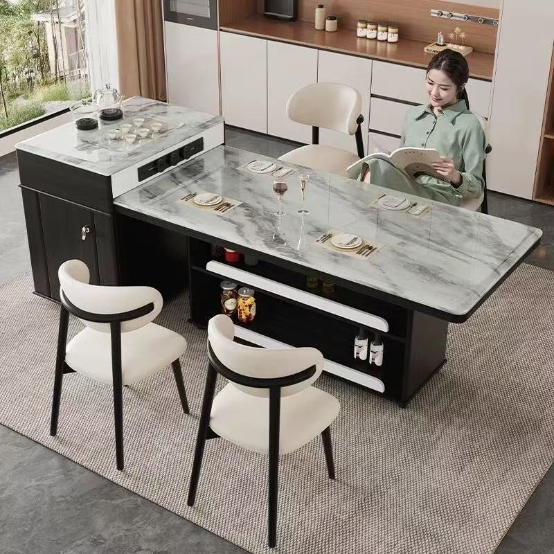 Light luxury ultra crystal island dining table with integrated retractable multifunctional household small unit modern kitchen bar table dining table