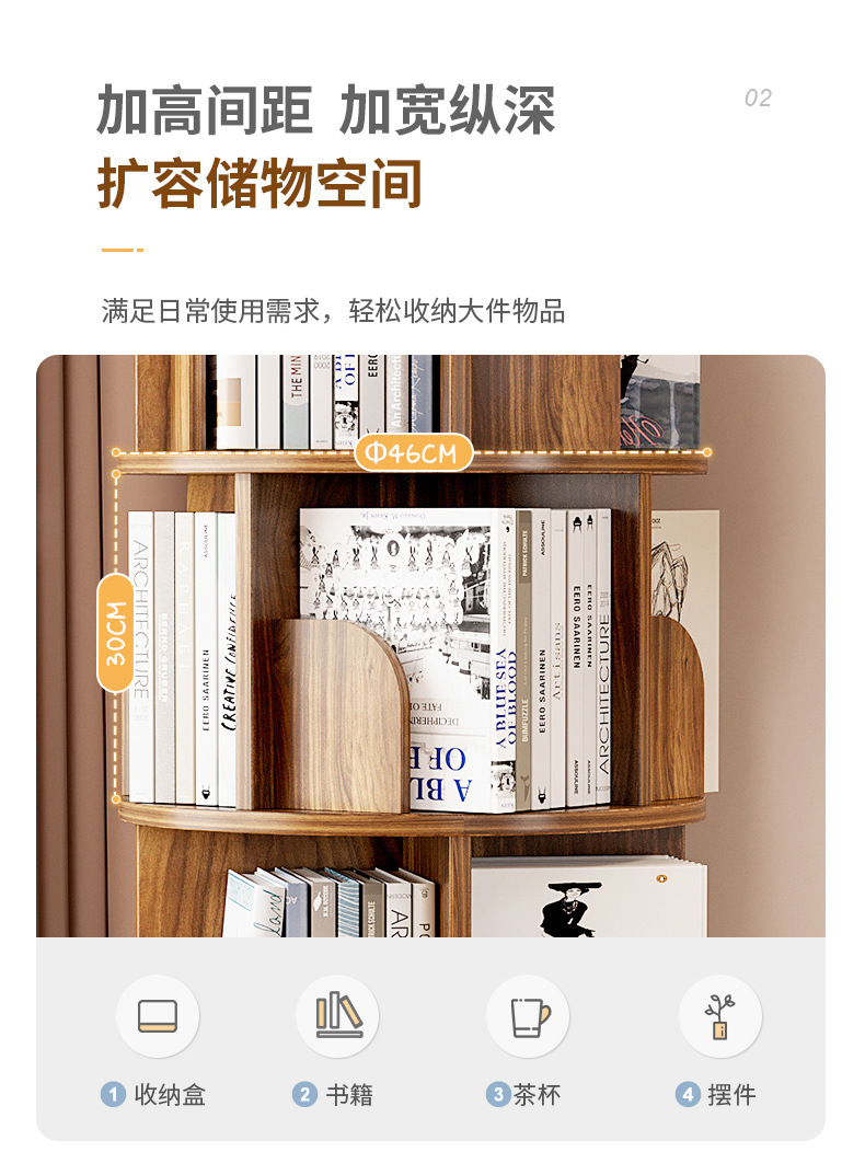 360 degree rotating bookshelf, floor standing storage rack, picture book rack, household student portable bookshelf with wheels, easy to move
