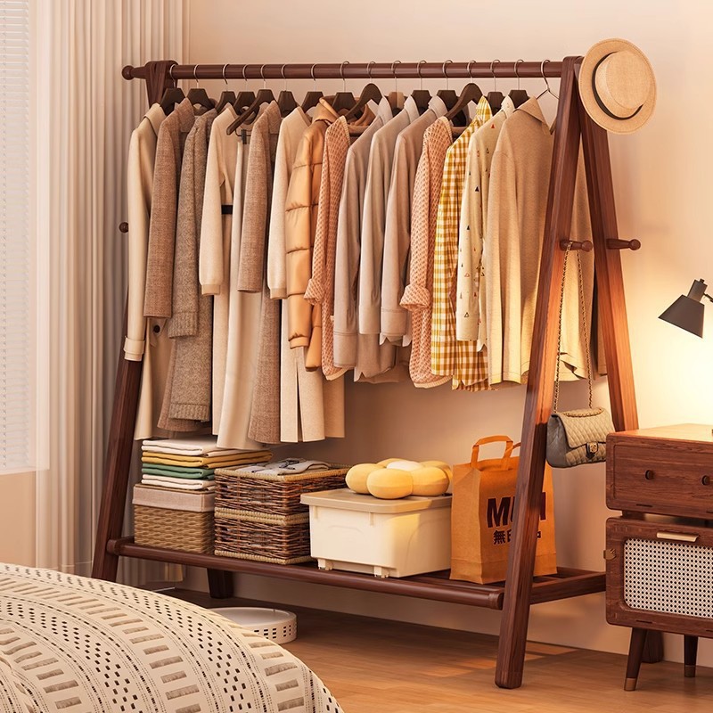 Solid wood clothes hanger, floor to ceiling, bedroom, coat rack, household clothes hanger, indoor clothes rack, storage rack, wooden clothes hanger
