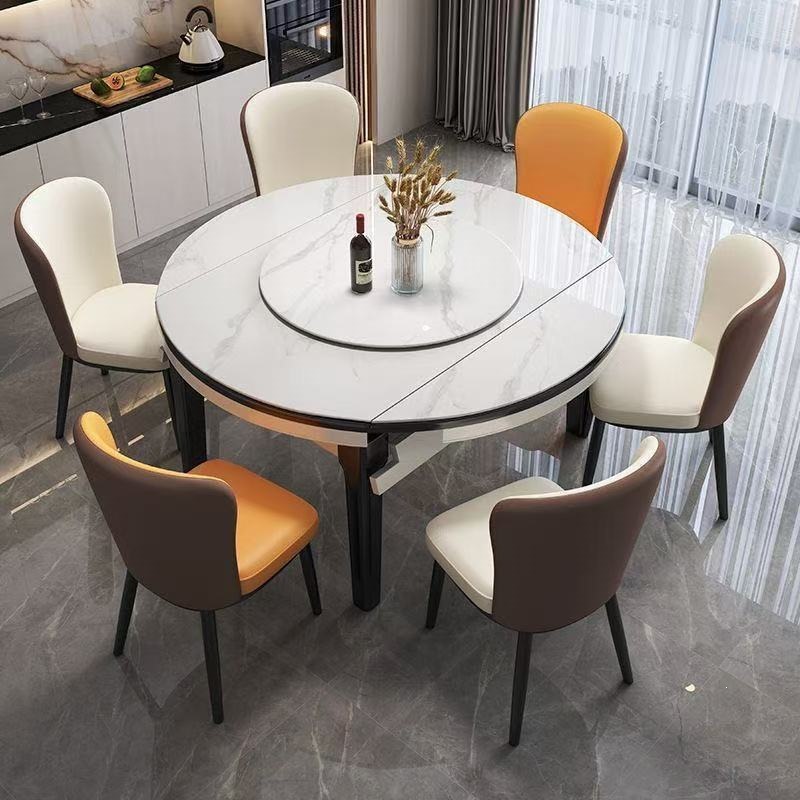 Solid wood rock board dining table and chair combination for small household use, foldable and extendable multifunctional with induction cooker, light luxury and simple design