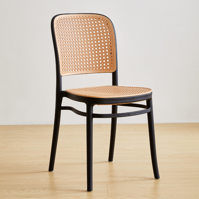 Modern minimalist plastic wicker chair for home dining, stackable backrest chair, Nordic vintage chair, restaurant hollowed out chair