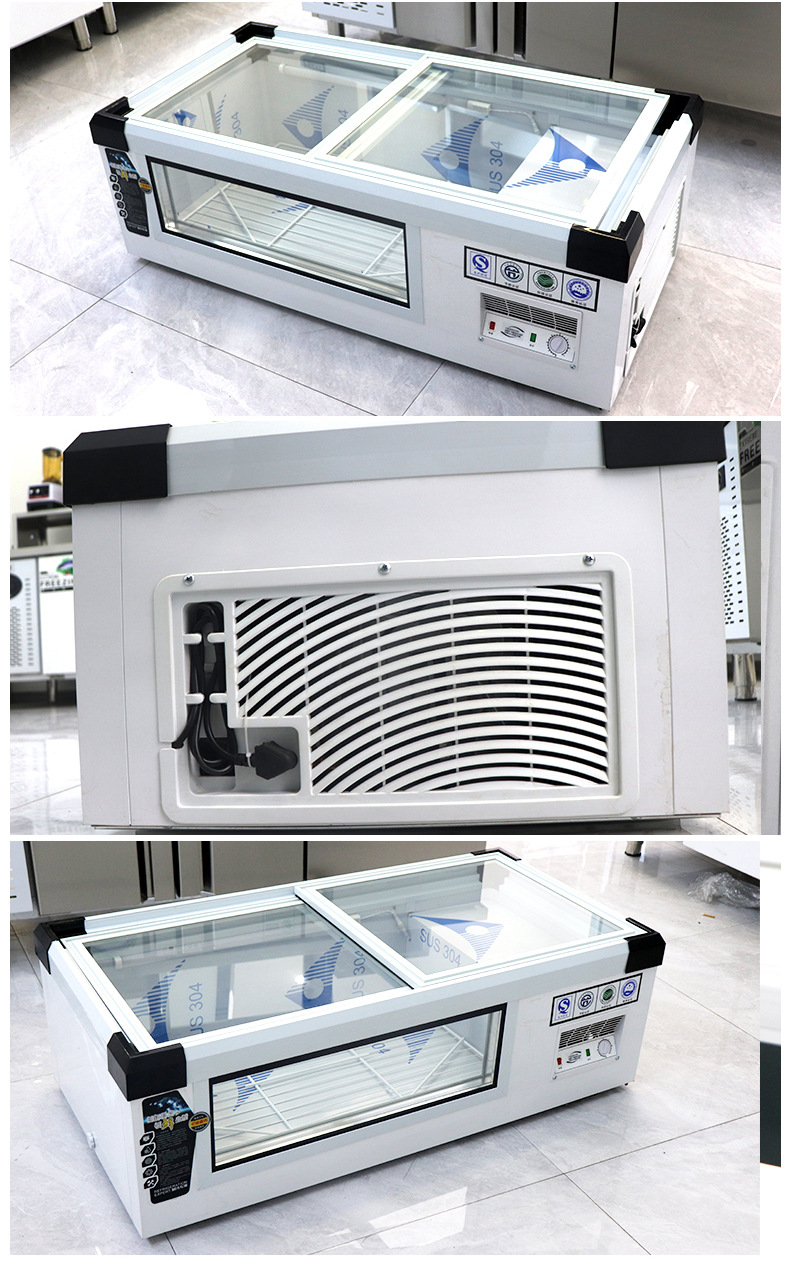 Setting up a stall, freezer, commercial night market, snack street, barbecue, fruit, large window countertop, refrigerated display cabinet, setting up a table freezer