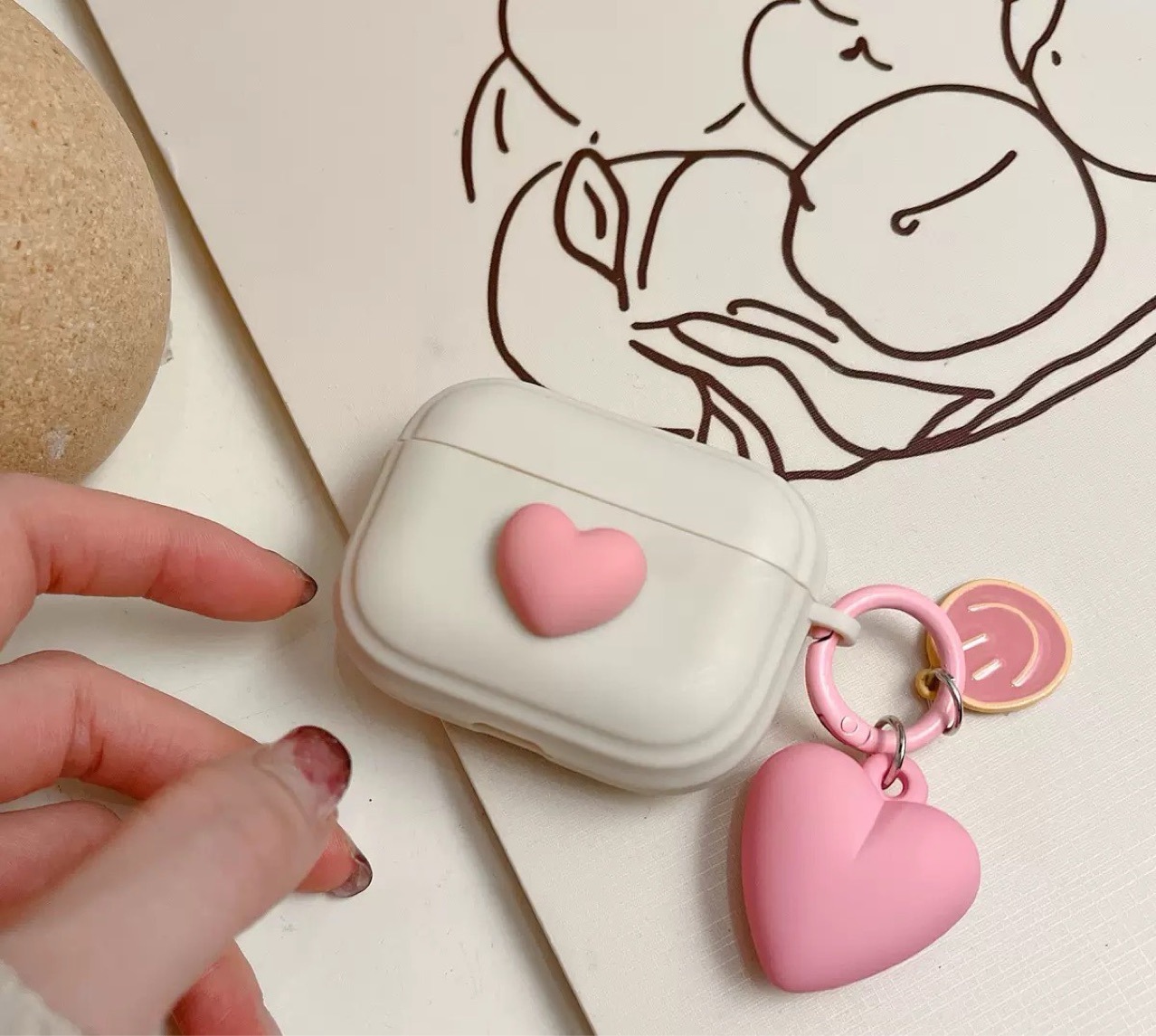 ins玫红爱心适用airpodspro保护套airpods4代耳机壳苹果3代蓝牙盒