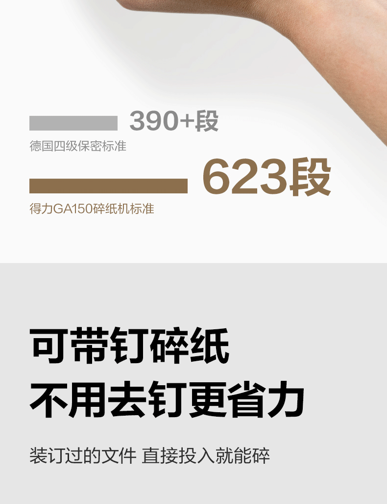 得力GA150碎纸机电动白色四级保密15L容量可带钉碎纸文件高速碎纸