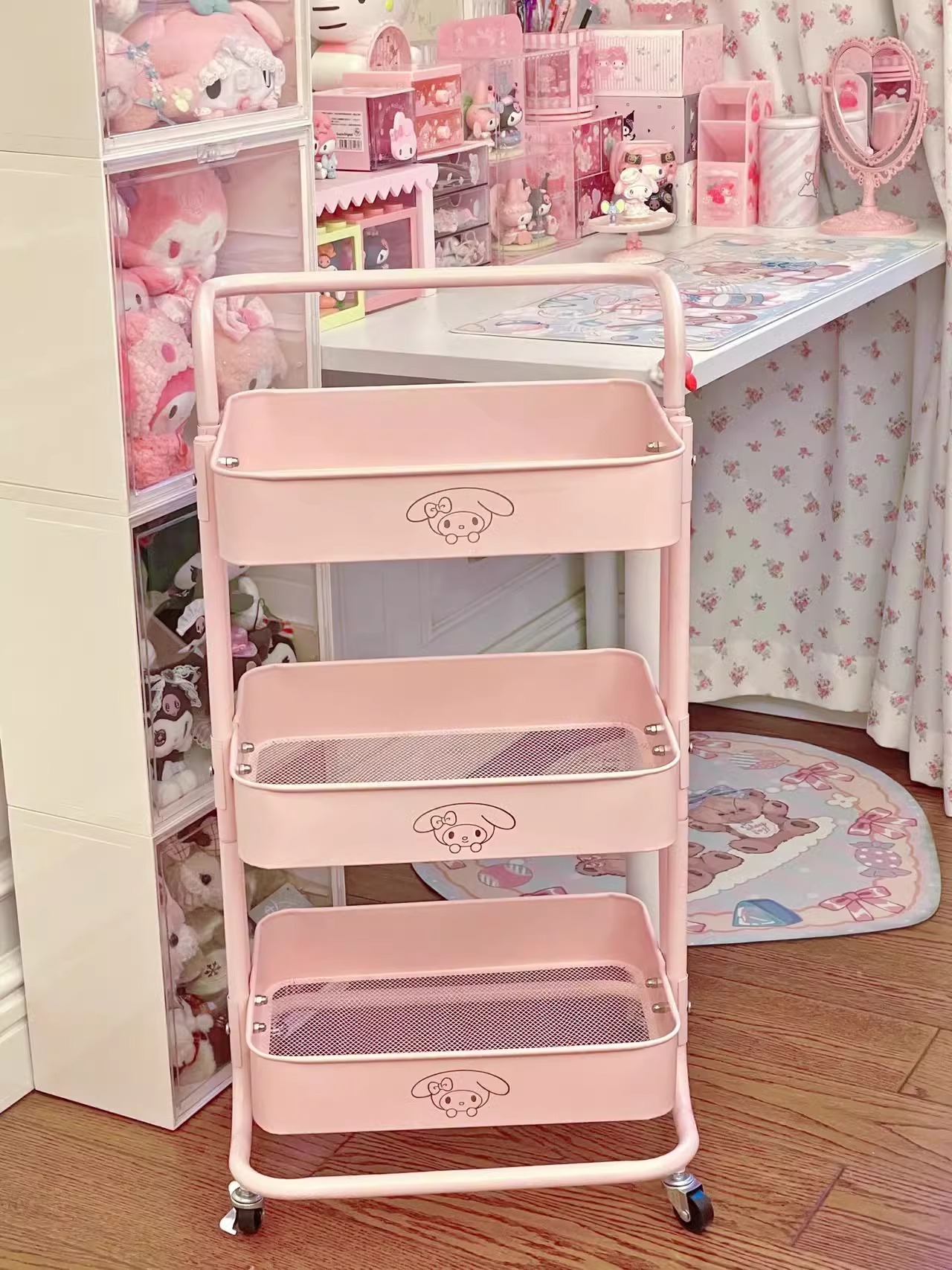 Small cart storage rack, floor standing multi-layer movable living room kitchen storage rack, dormitory snack storage cart wholesale