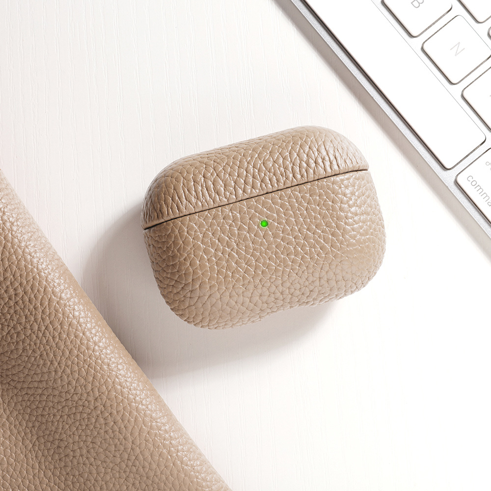 Spot Airpodspro3 protective case suitable for Apple earphones Airpods4 genuine leather lychee pattern earphone case
