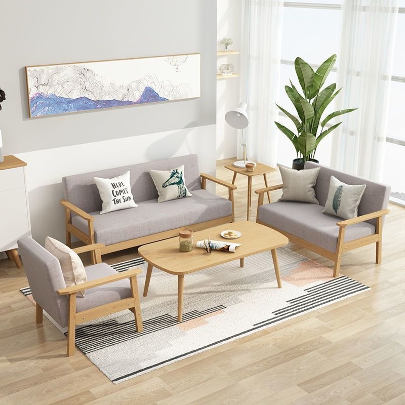 Minimally designed sofa, small-sized living room, balcony, sofa, apartment, Japanese style wooden wind and sand hair chair, combination fabric office chair