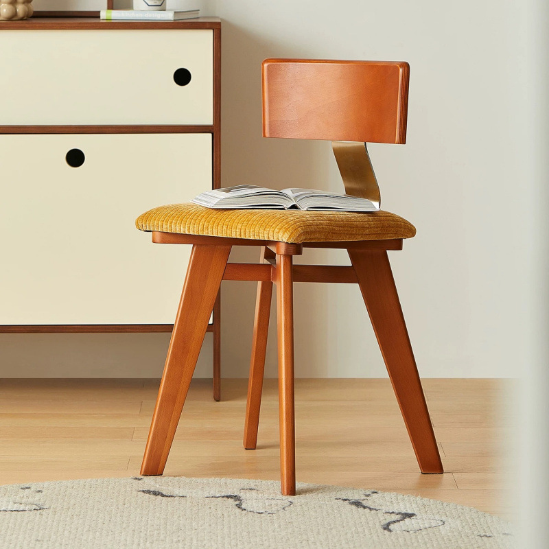 Medieval dining chairs with corduroy Nordic solid wood backrests, dining tables and chairs with wabi sabi style, designed by high-end French designers