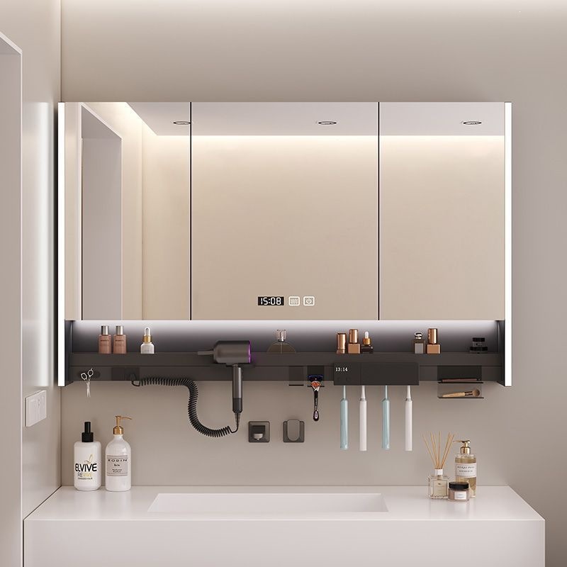 Intelligent bathroom mirror, multifunctional mirror cabinet, bathroom wall mounted toothbrush, disinfection layer board, hair dryer, separate atmosphere integrated