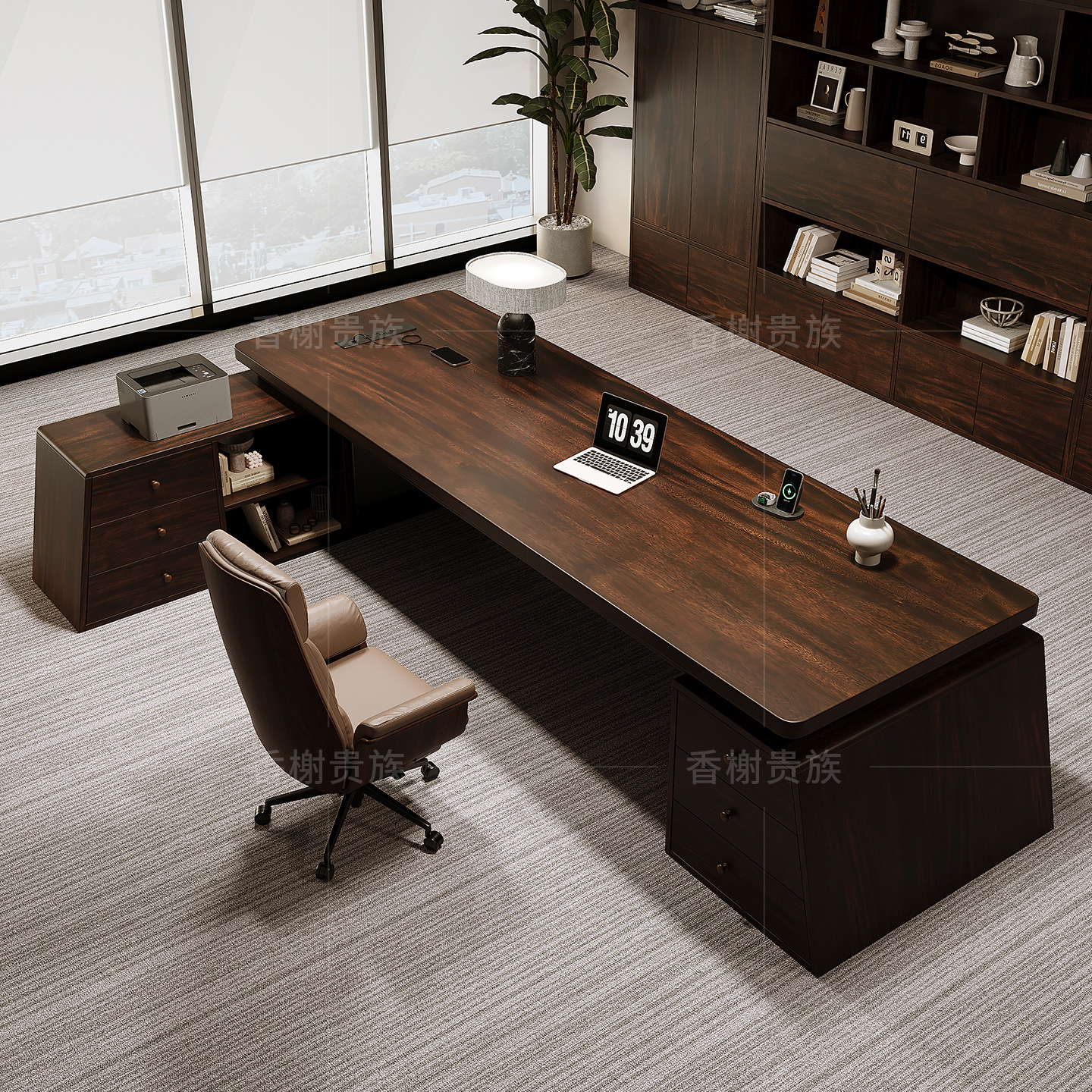 South American black walnut boss desk, modern, simple and high-end feel, chairman's office desk, president's desk, solid wood large desk