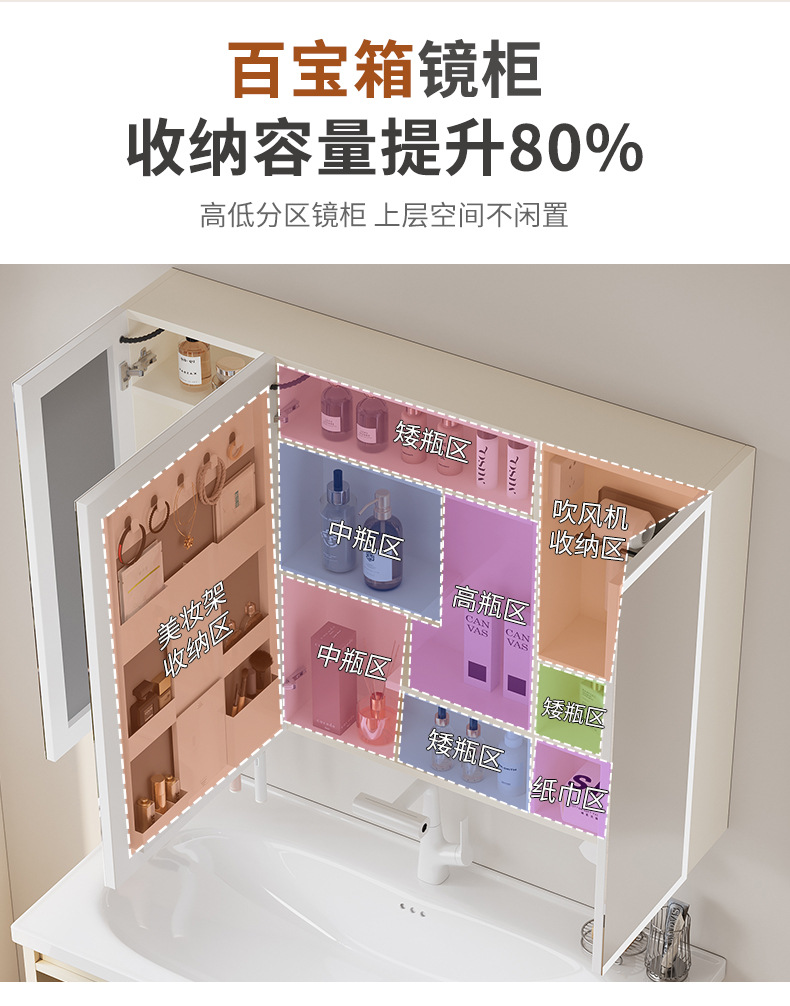 Xiaohongshu's same cream washbasin basket space aluminum bathroom cabinet ceramic washbasin integrated combination multifunctional