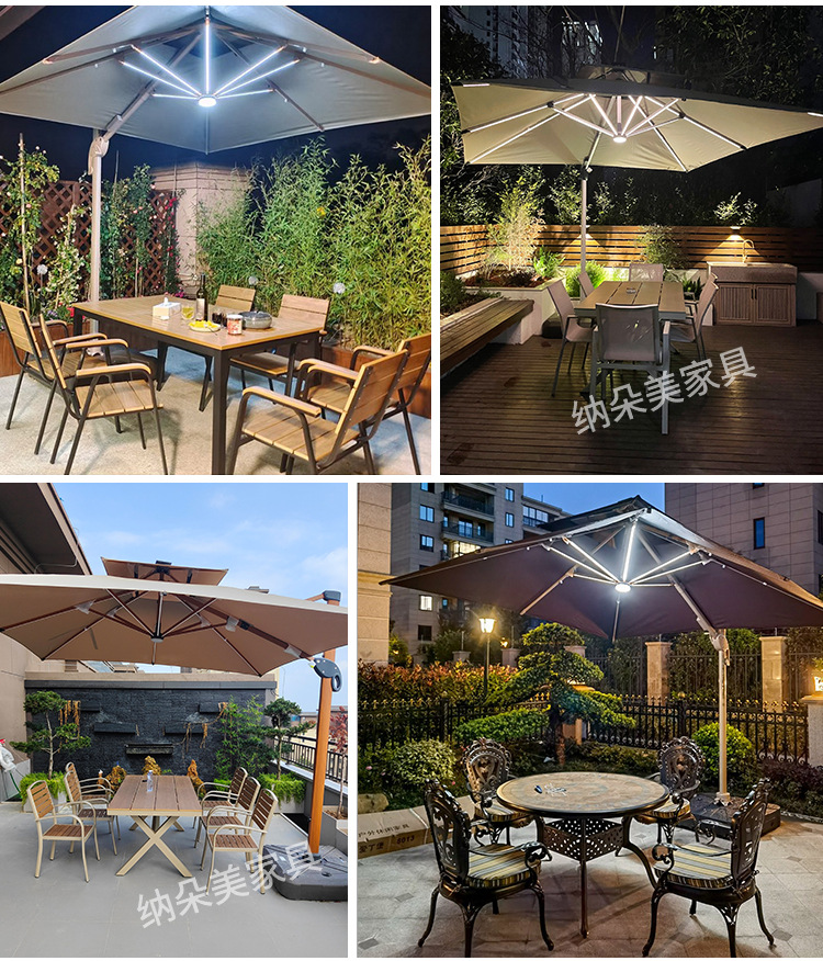 Outdoor sunshade, solar powered square umbrella, garden, villa, milk tea shop, outdoor leisure area, outdoor umbrella placement