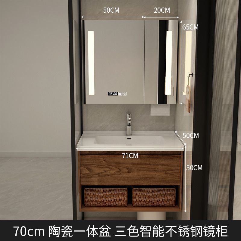 Light luxury black walnut color bathroom cabinet combination bathroom sink ceramic integrated washbasin sink sanitary ware