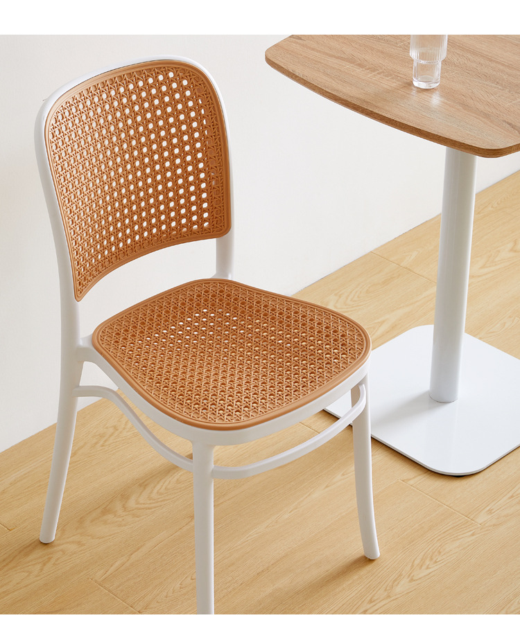 Modern minimalist plastic wicker chair for home dining, stackable backrest chair, Nordic vintage chair, restaurant hollowed out chair
