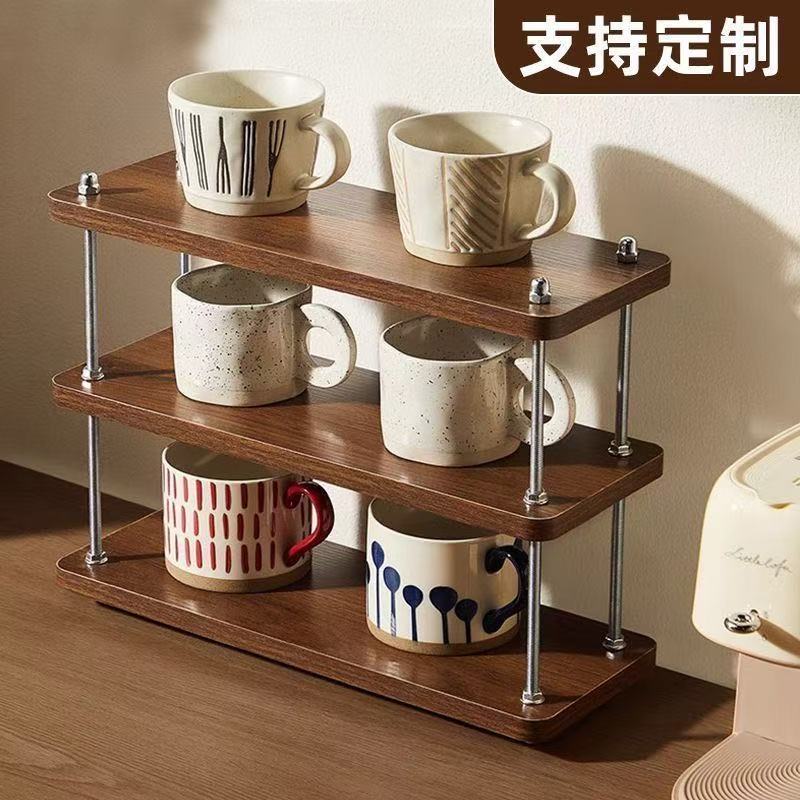 Desktop storage rack, three-layer kitchen coffee rack, office desk partition rack, desktop storage small bookshelf, water cup tea set rack