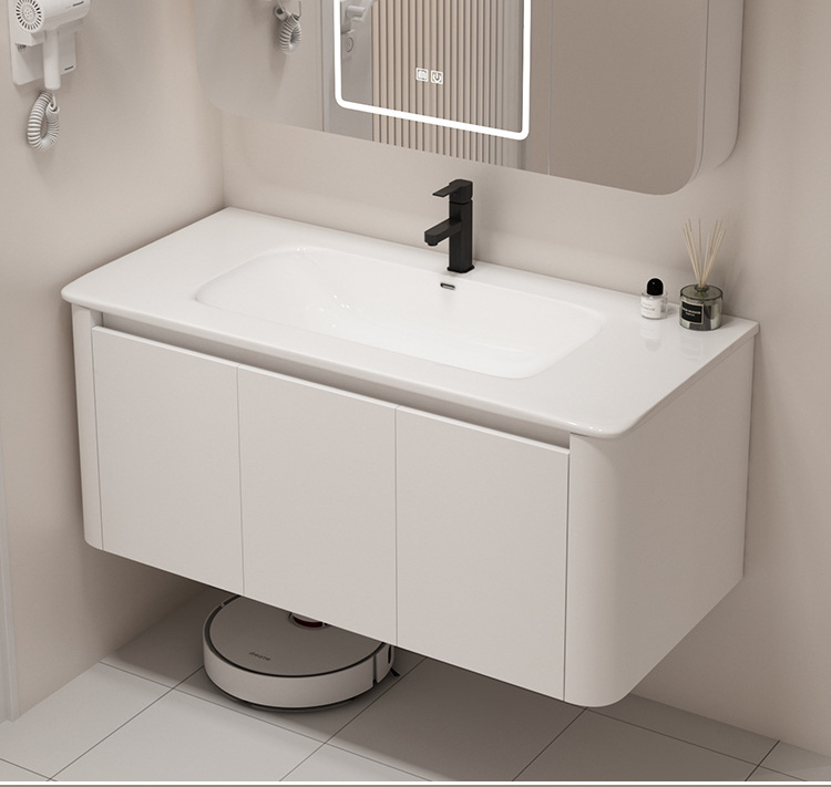 Japanese style space aluminum bathroom cabinet combination bathroom washbasin bathroom hanging cabinet ceramic integrated basin washbasin mirror cabinet