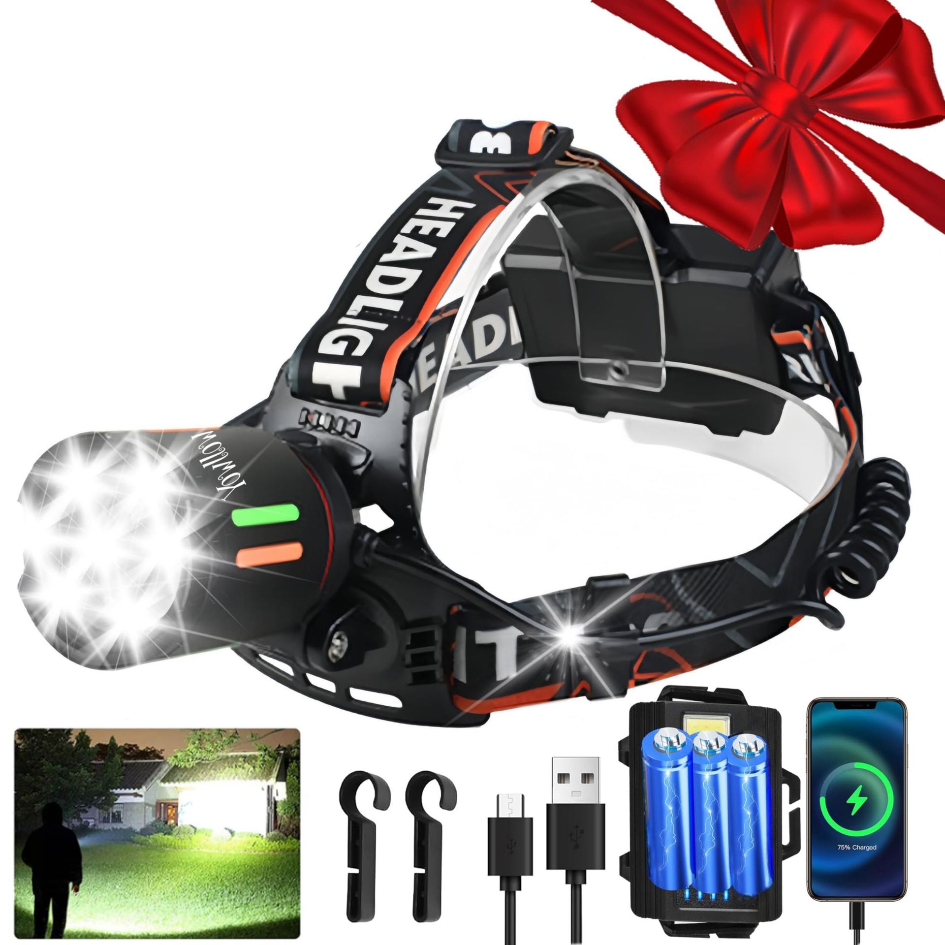New cross-border white laser headlights with long-range LED rechargeable outdoor patrol zoom headlights