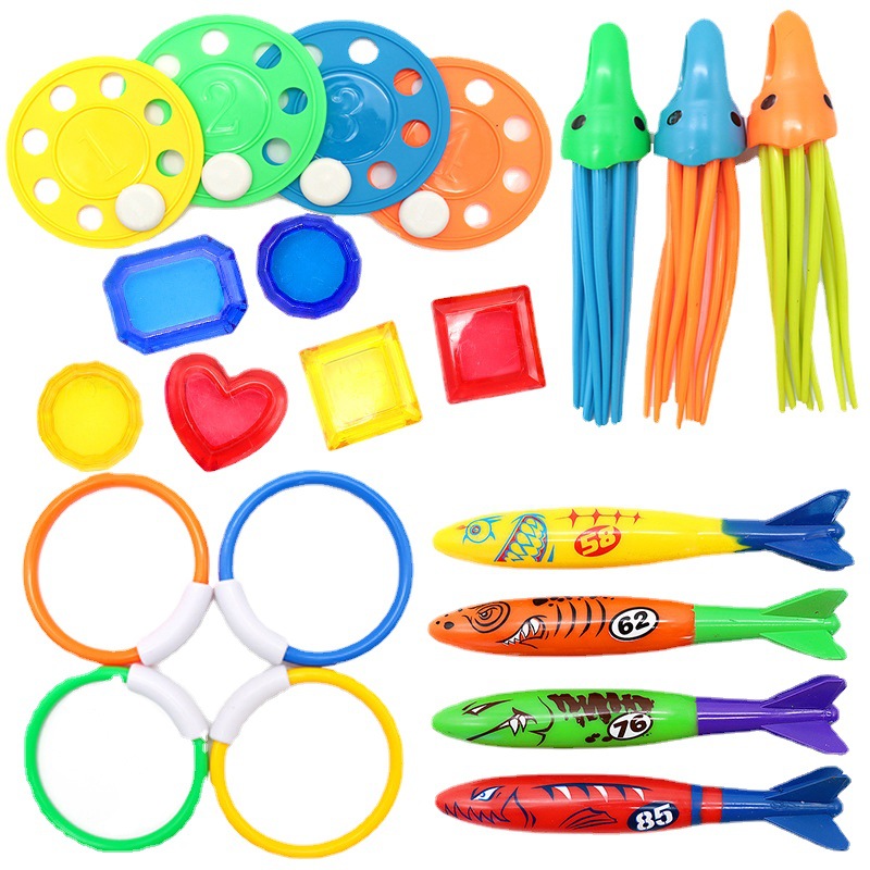 Cross border Amazon diving toys children's swimming pool treasure hunt diving torpedo water ring diamond water play set toys