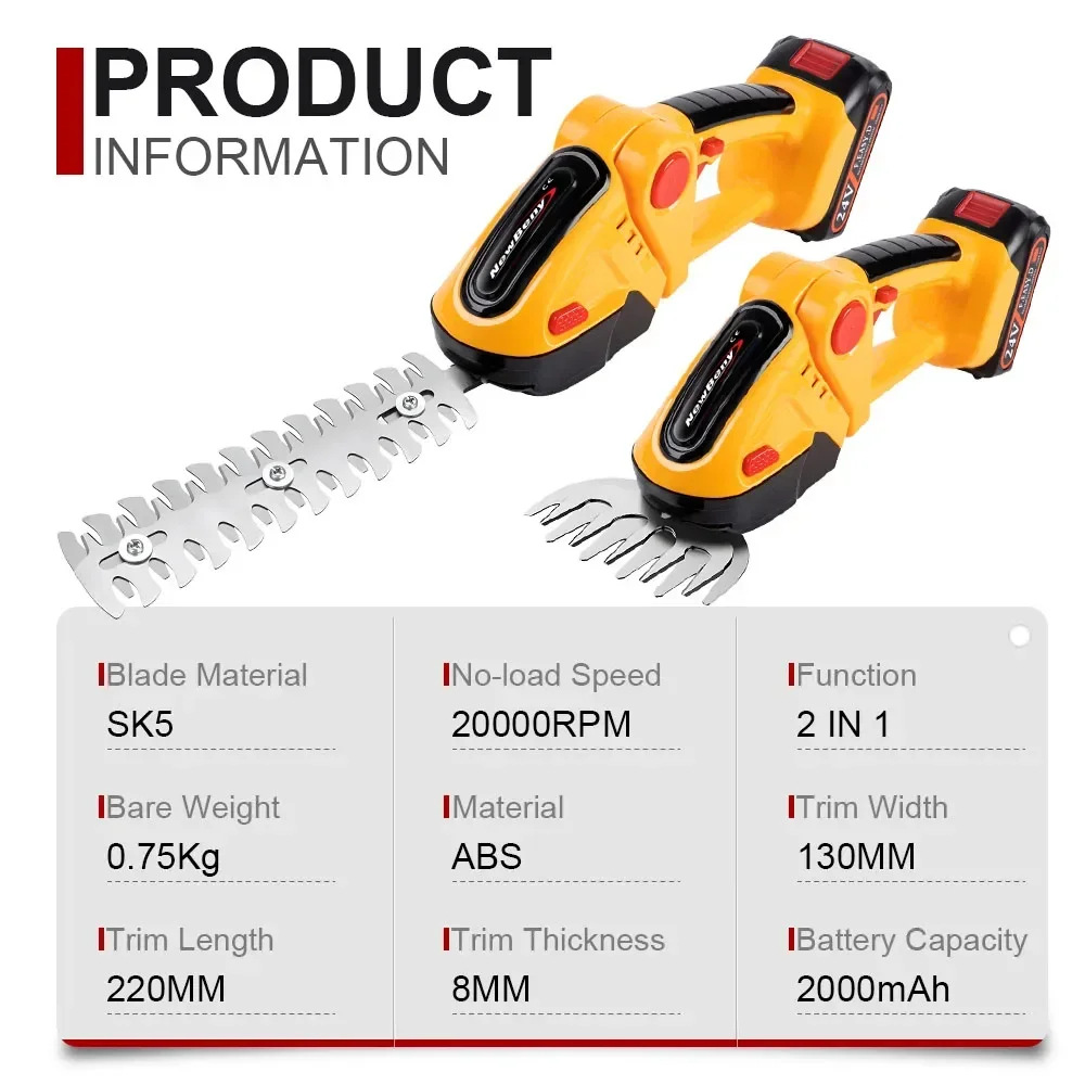 2合1绿篱机20000RPM可充电手持式家用灌木除草修剪割草机花园工具
