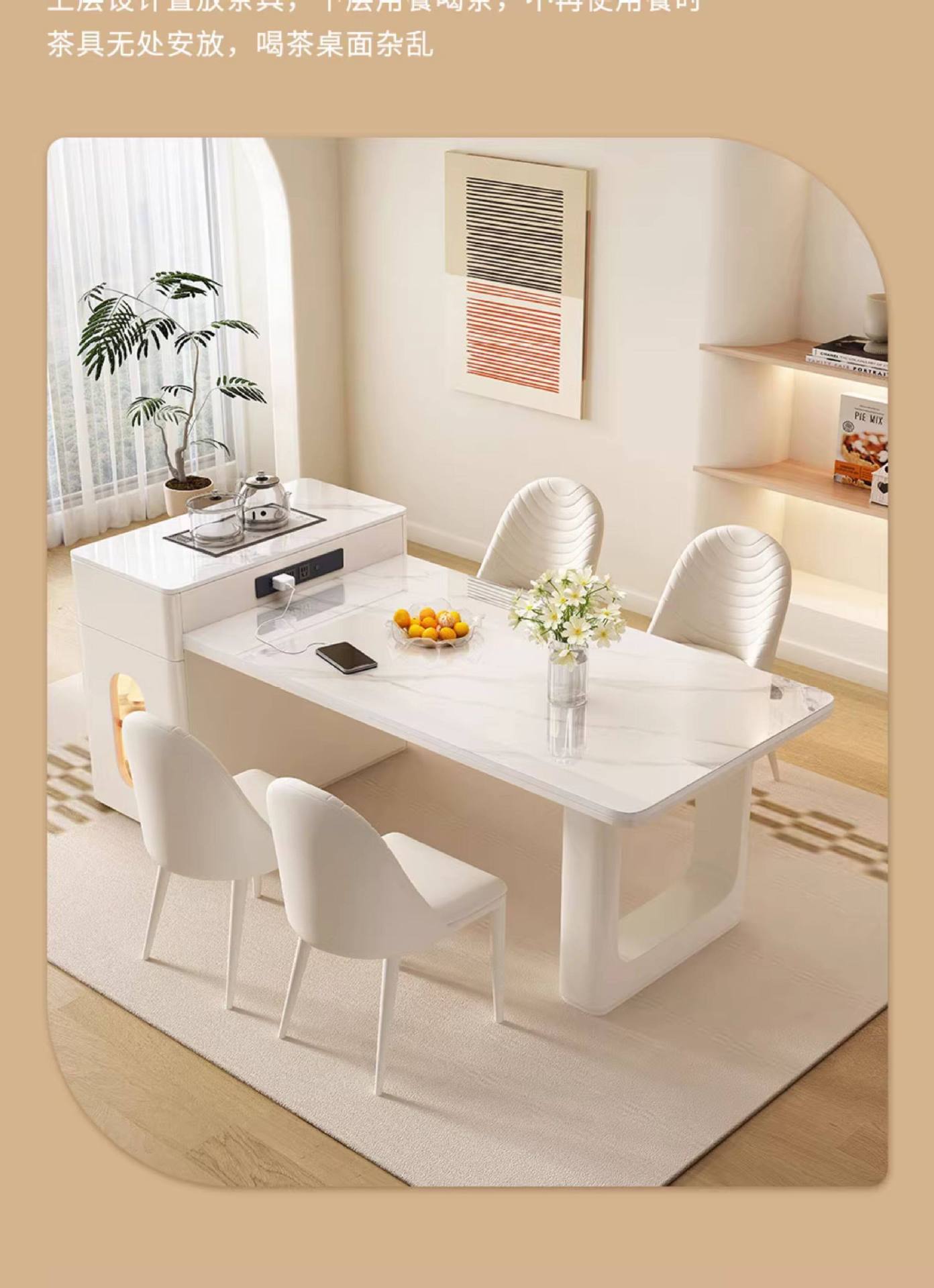 Italian rock slab dining table, island platform integrated small apartment, modern and simple dining room, kitchen, expandable middle island platform dining table