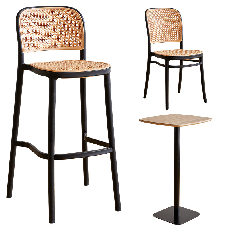 Modern minimalist plastic wicker chair for home dining, stackable backrest chair, Nordic vintage chair, restaurant hollowed out chair