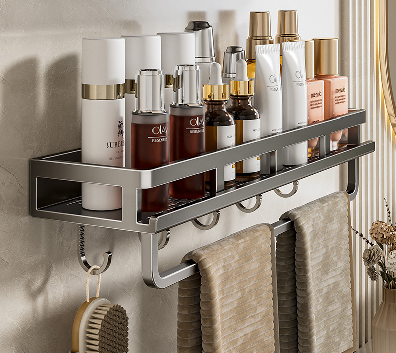 Bathroom storage rack without punching holes, bathroom washbasin, shower area, wall mounted toilet storage rack