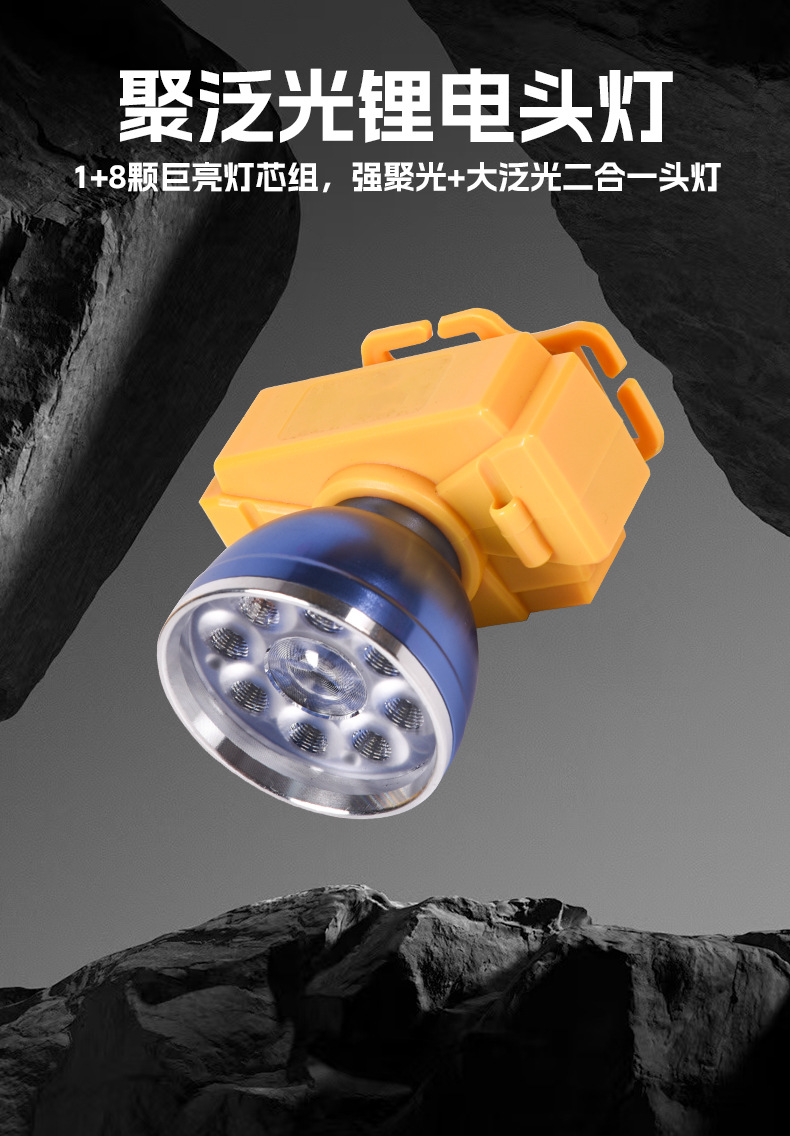 Strong light headlight, outdoor LED ultra bright long-range spotlight, bald head, wearable night fishing mineral light, long endurance, lithium battery charging
