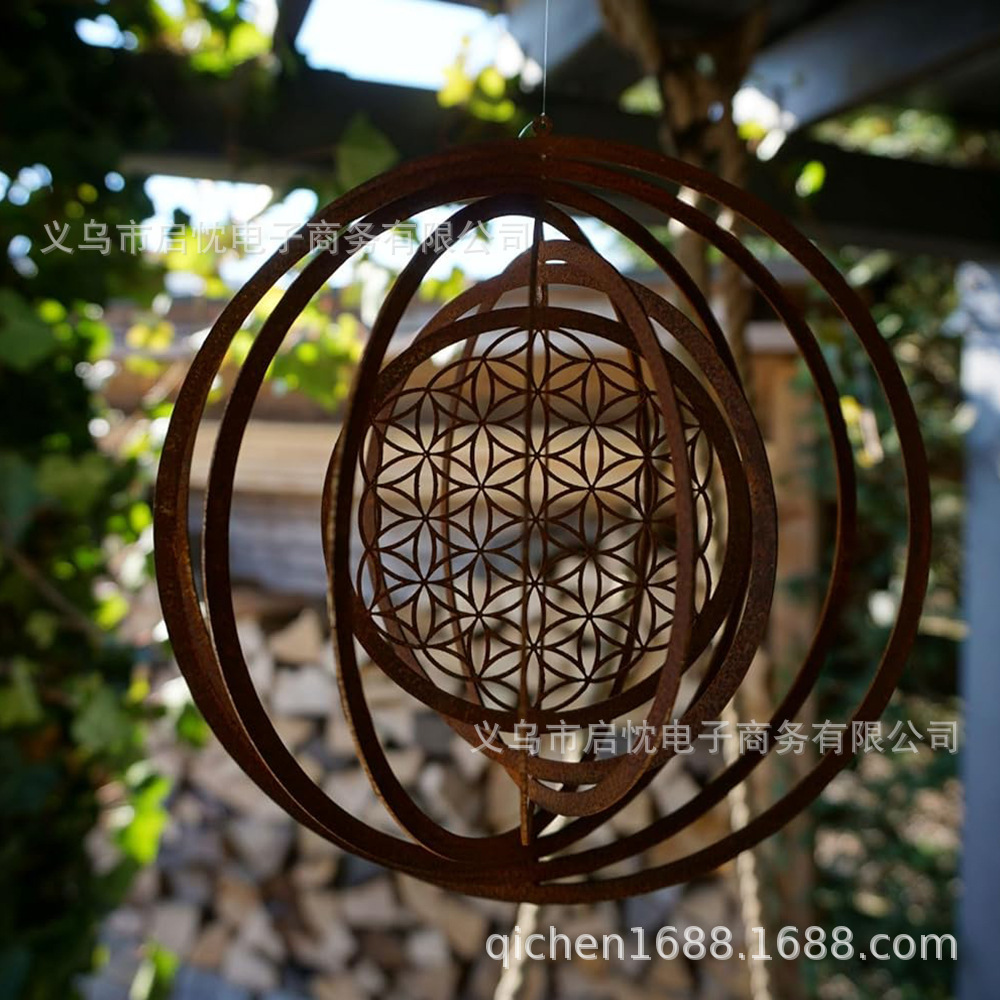 Factory direct sales supply Amazon independent station rusty metal wind chimes 3D heart wind chimes garden outdoor decoration
