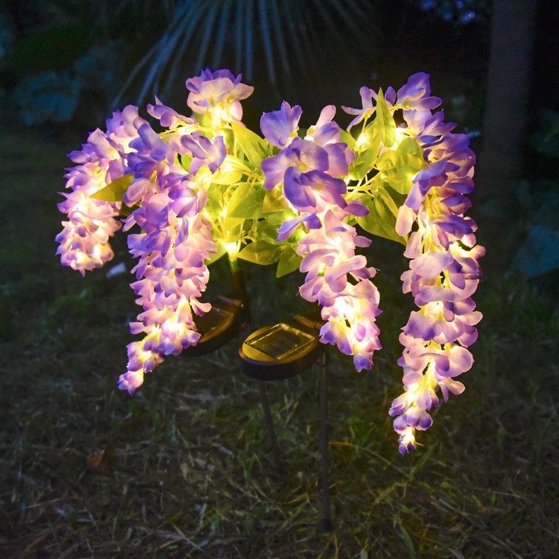 LED solar wisteria flower lamp four head simulation flower and grass lawn lamp outdoor courtyard floor plug-in decorative garden landscape lamp