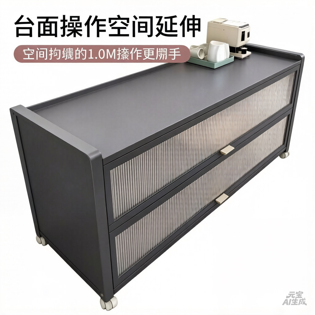 Kitchen shelf, floor to ceiling dining edge, vegetable cutting, rock board workbench, integrated with wall, multi-layer functional storage cabinet