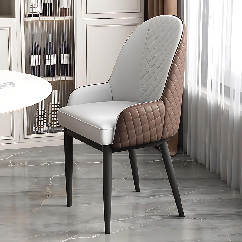 Italian minimalist metal mahjong hall chairs, dining chairs, sedentary backrests, hotel restaurant furniture, leather high backrests