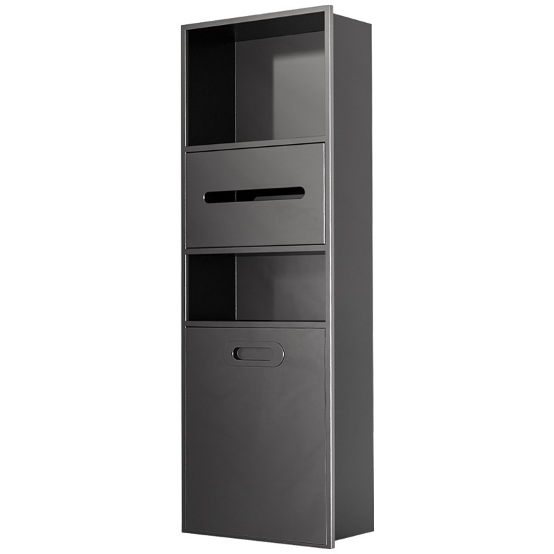 Toilet niche shelf, stainless steel trash bin, embedded bathroom tissue box, upright cabinet