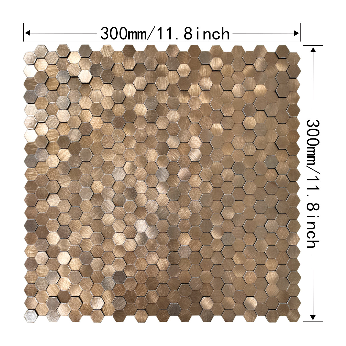 High and low hexagonal metal mosaic wall stickers, stainless steel background wall, small particle ceramic tiles, self-adhesive bathroom and kitchen